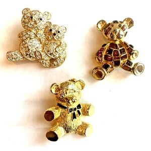 Set Of 3-Vintage Gold-tone Teddy's Bear Pin Brooches